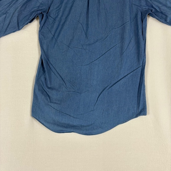 Lands’ End Button Down Denim Shirt Soft, Oxford Collar, Mid Blue - Picture 8 of 11